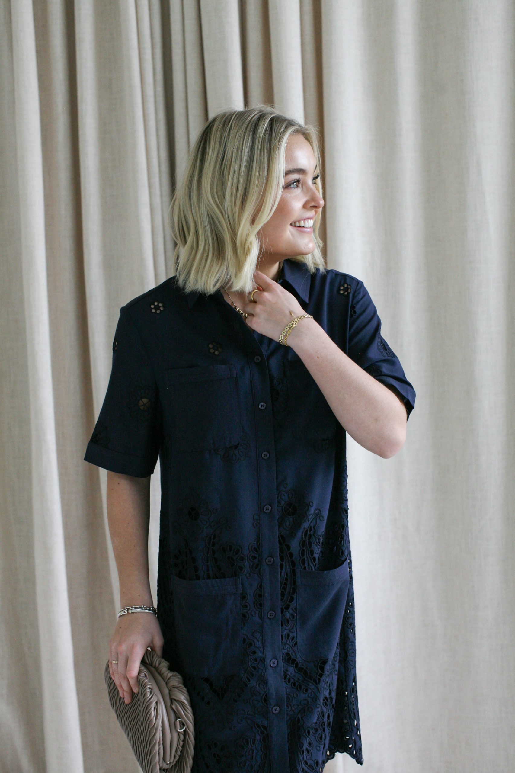 Navy Eyelet Shift Dress - Image 6