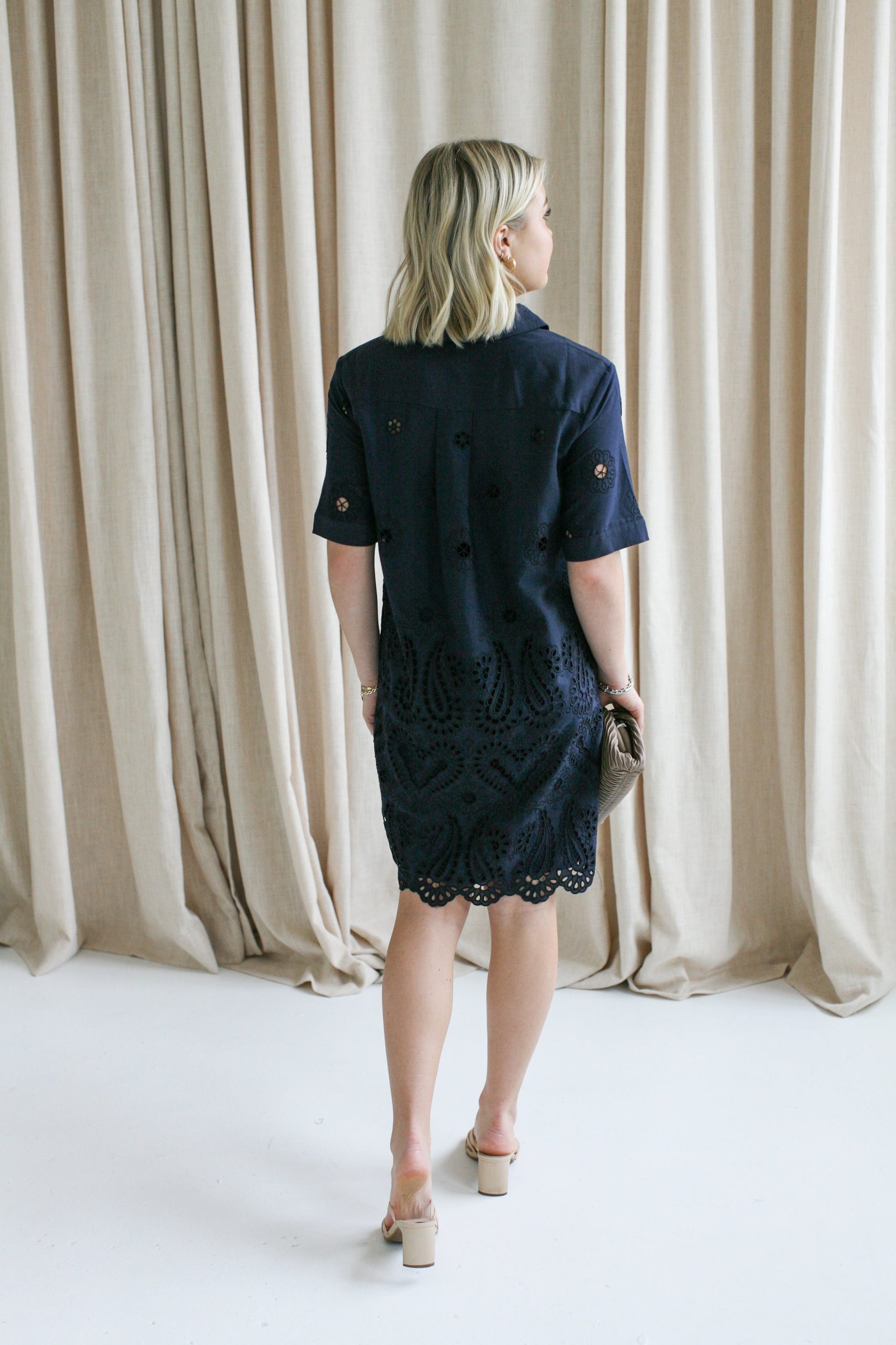 Navy Eyelet Shift Dress - Image 5