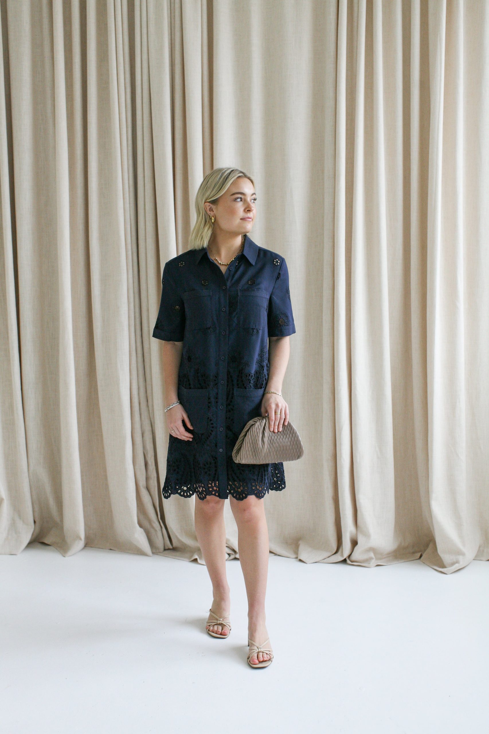 Navy Eyelet Shift Dress - Image 4