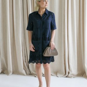 Navy Eyelet Shift Dress
