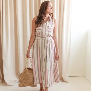 Brynlee Pink Stripe Midi Dress