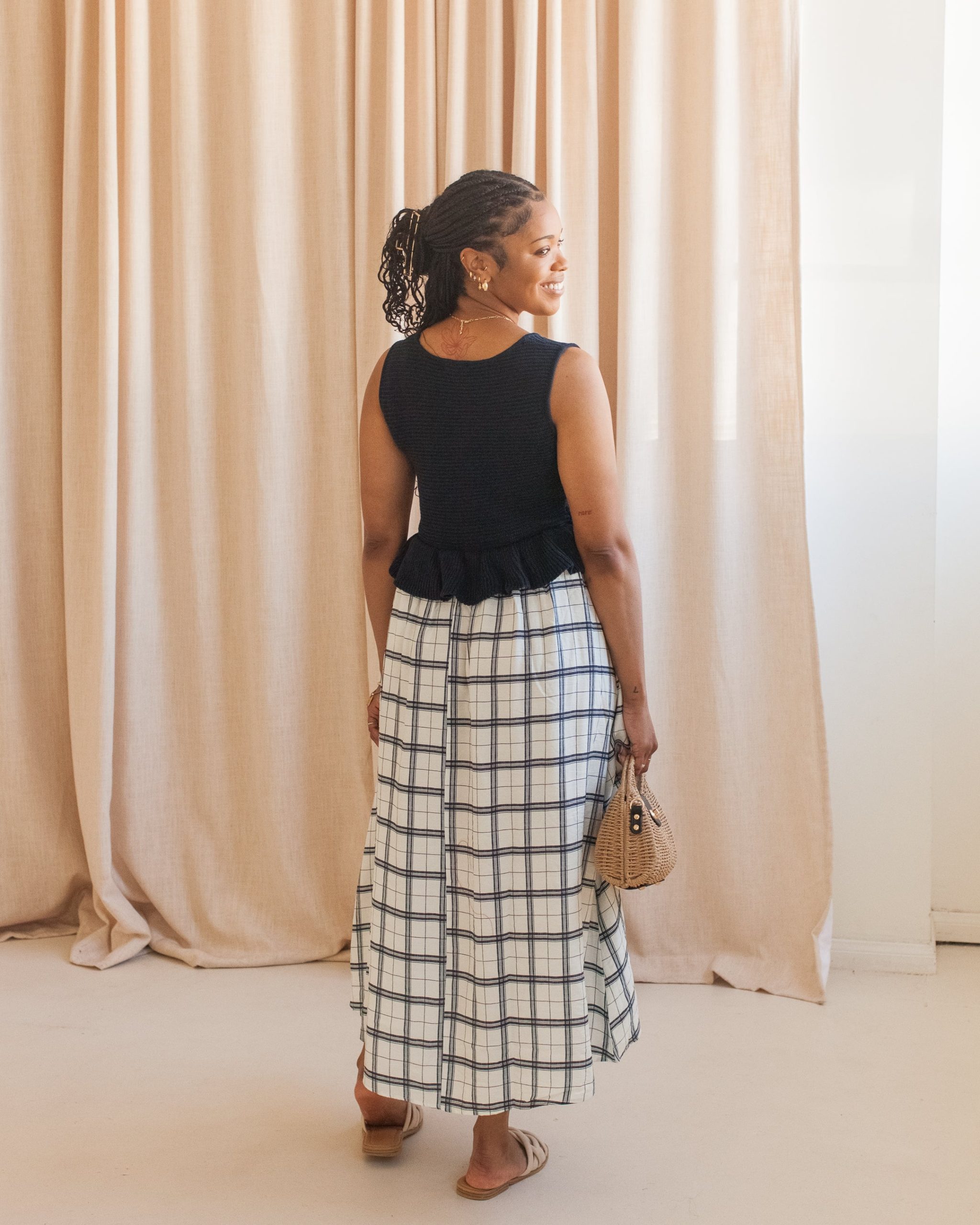 Mixed Media Plaid Dress - Image 2