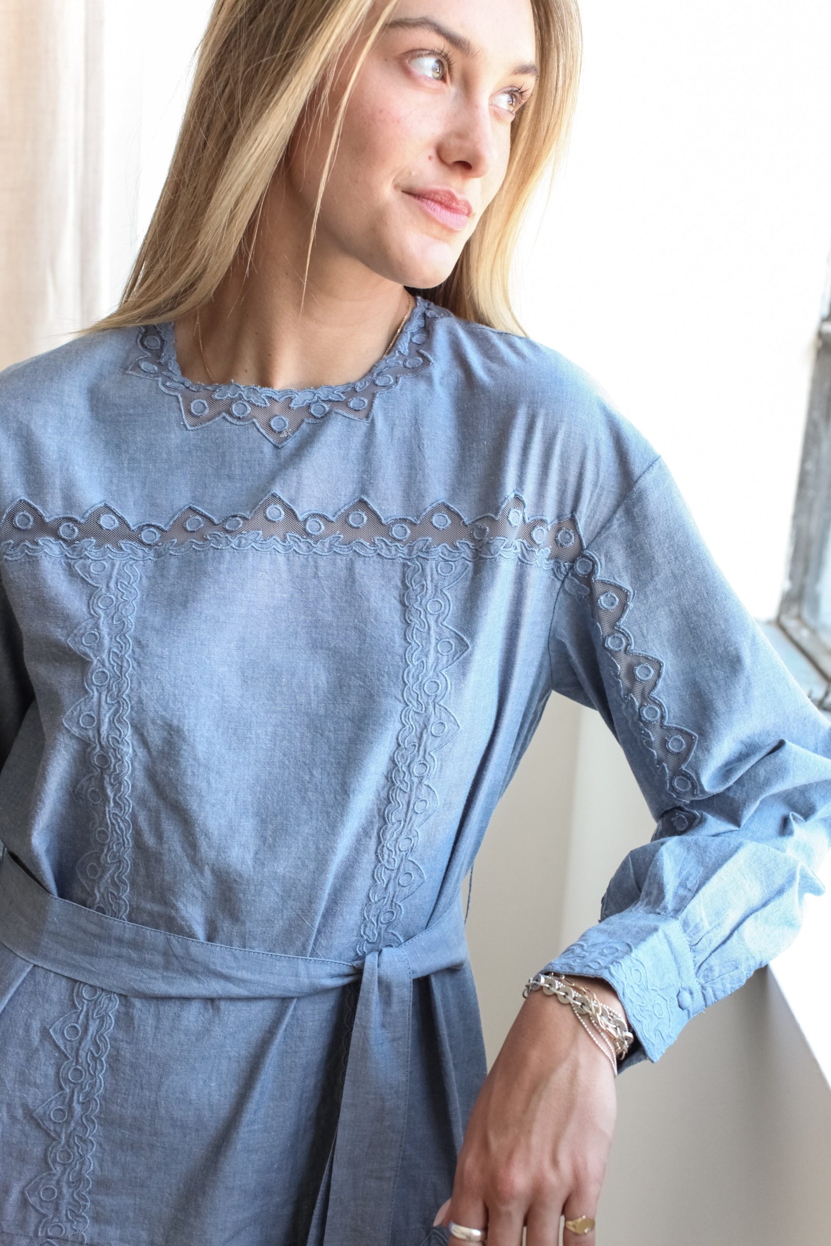 Ulla Johnson Brin Drop Waist Long Sleeve Dress - Chambray - Image 6