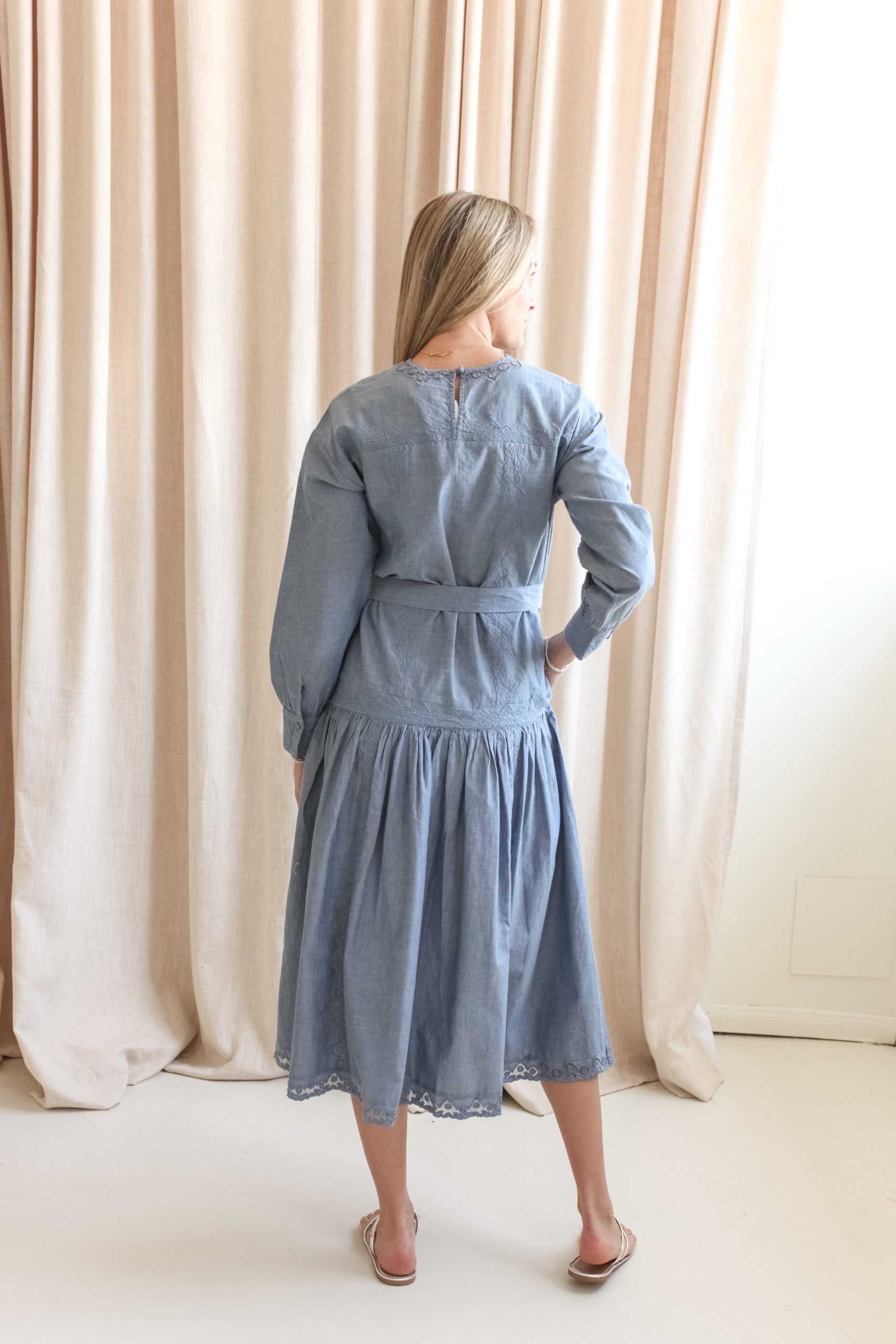 Ulla Johnson Brin Drop Waist Long Sleeve Dress - Chambray - Image 4