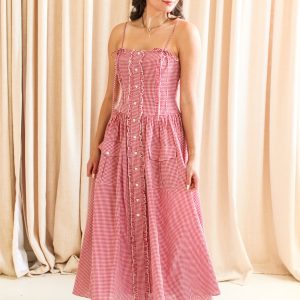 Emery Gingham Midi Dress - Red