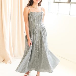 Emery Gingham Midi Dress - Navy