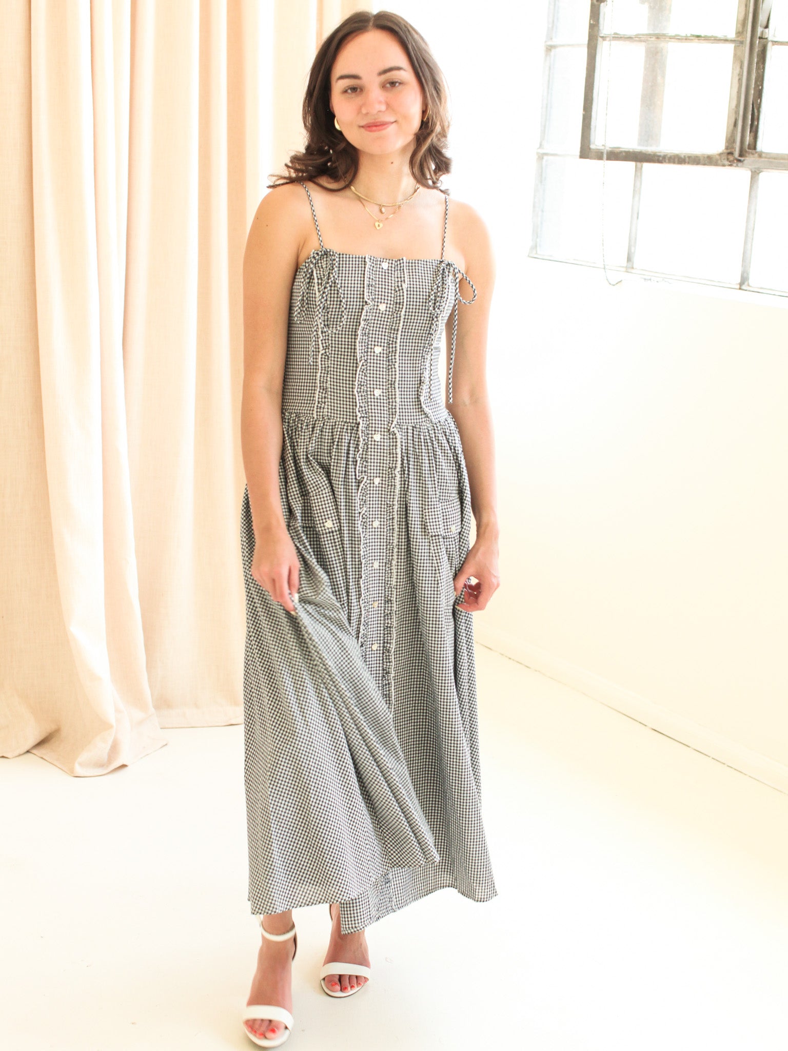 Emery Gingham Midi Dress - Navy - Image 2