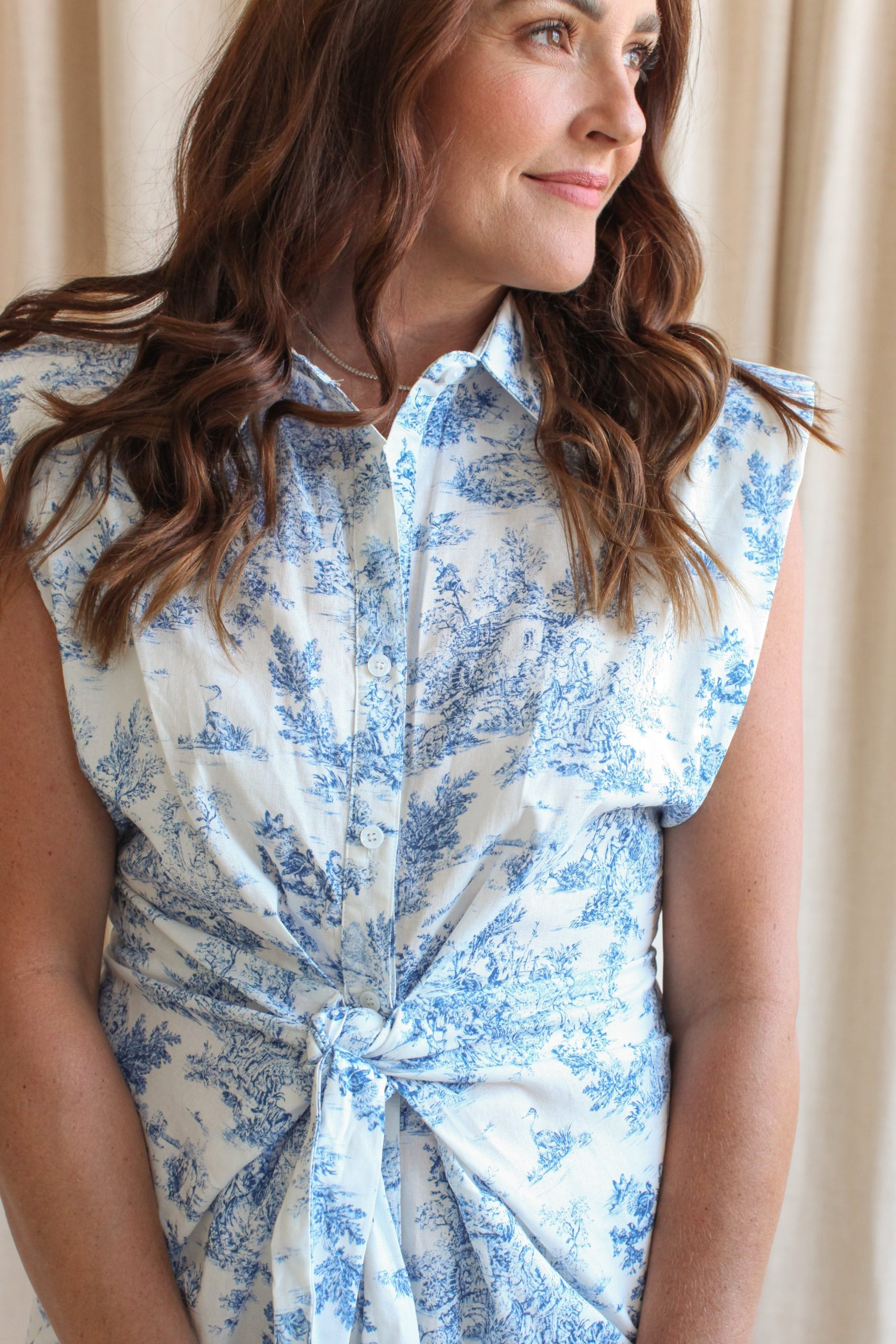 Blue Toile Knot Dress - Image 2