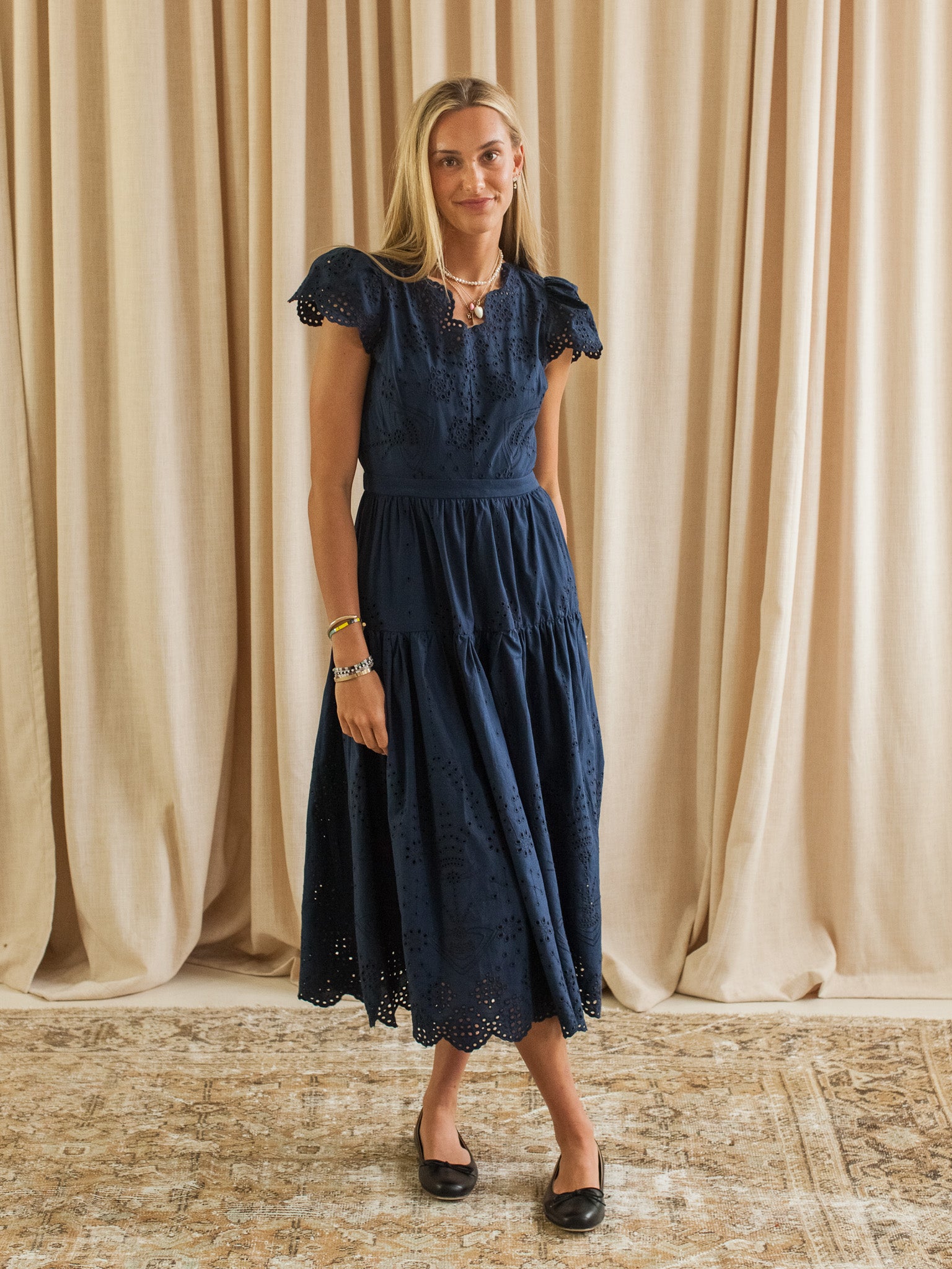 Lucille Eyelet Maxi Dress - Navy
