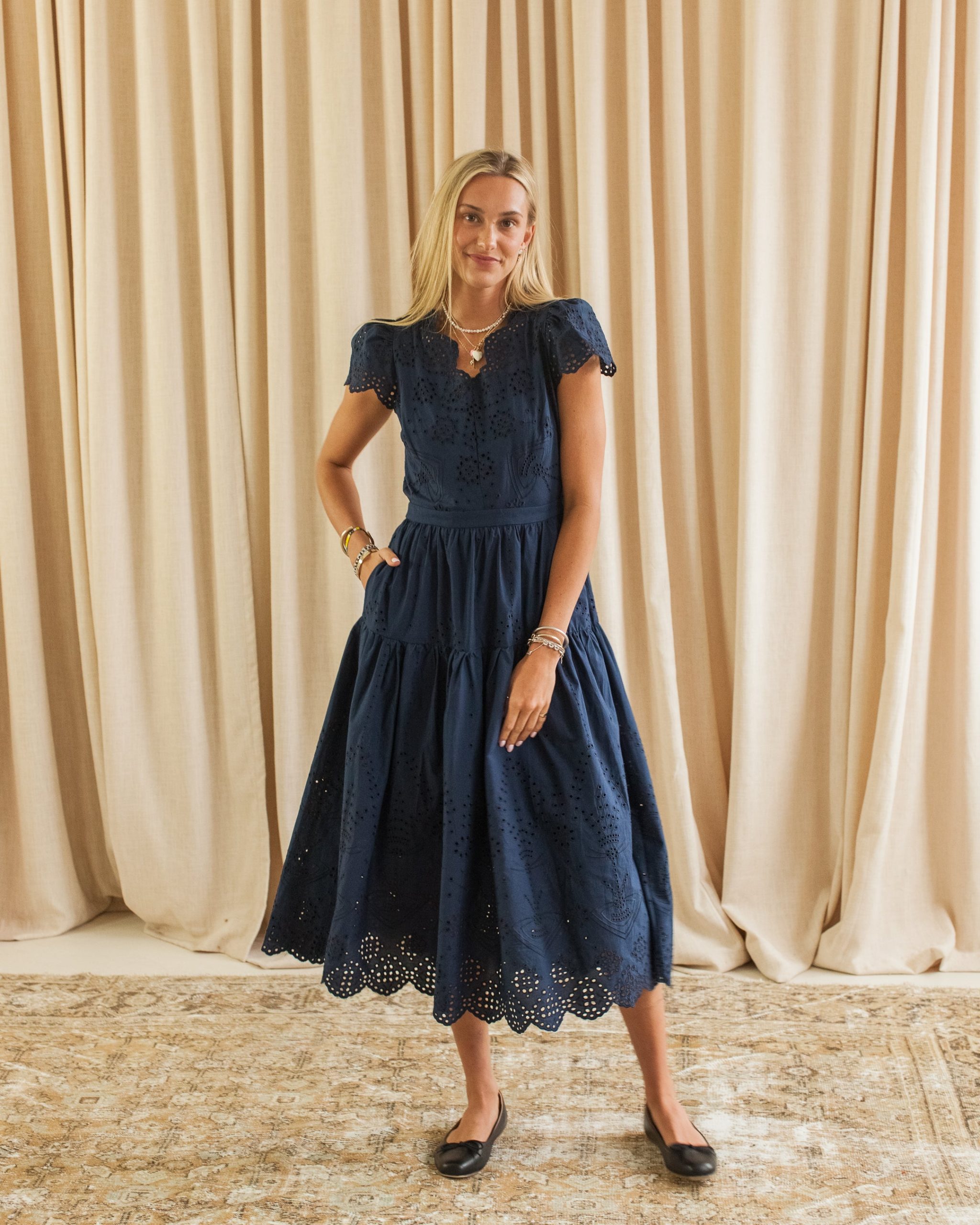 Lucille Eyelet Maxi Dress - Navy - Image 2