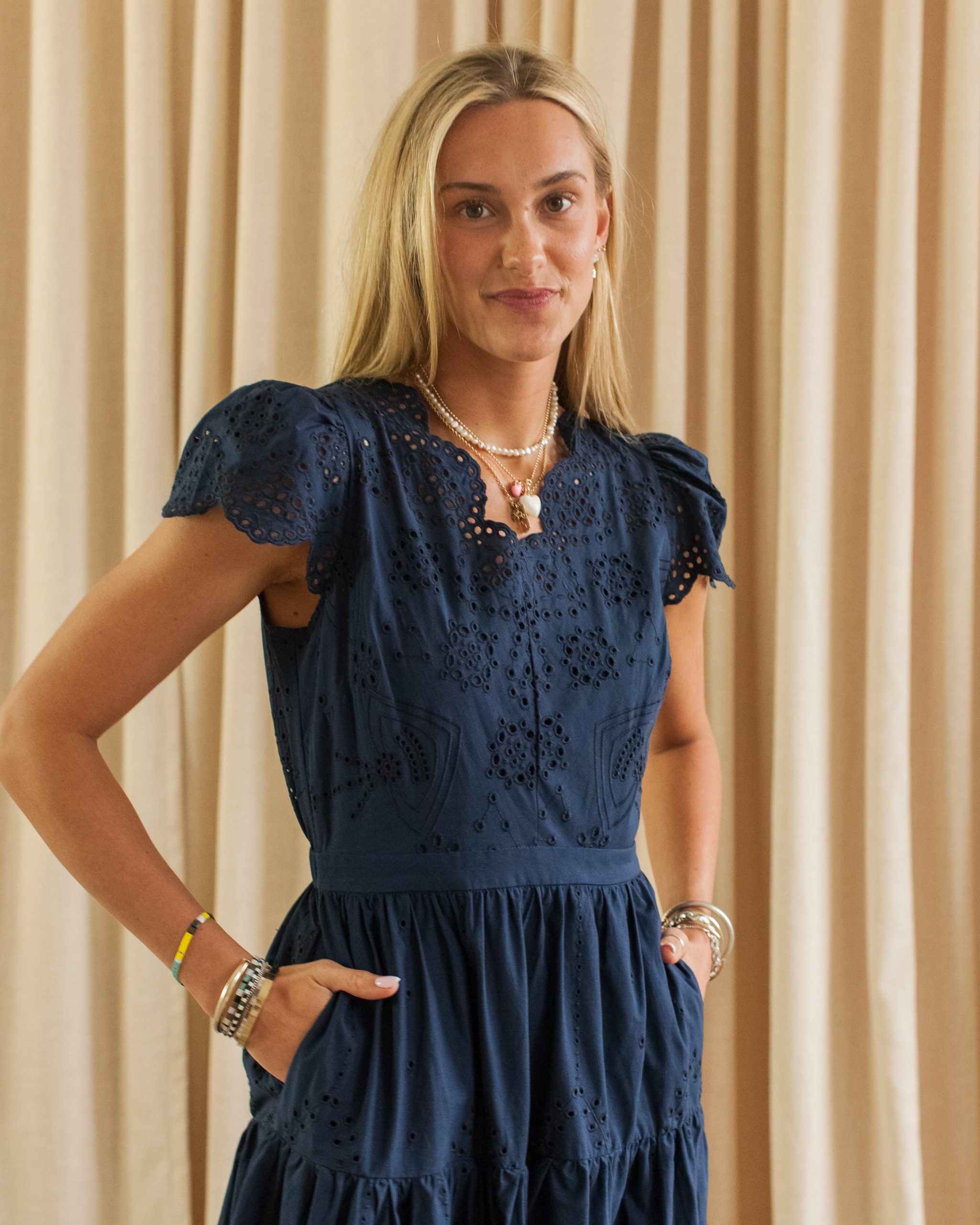 Lucille Eyelet Maxi Dress - Navy - Image 3