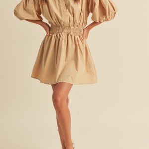 Evie Poplin Dress - Taupe