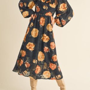 Angela Black Floral Dress
