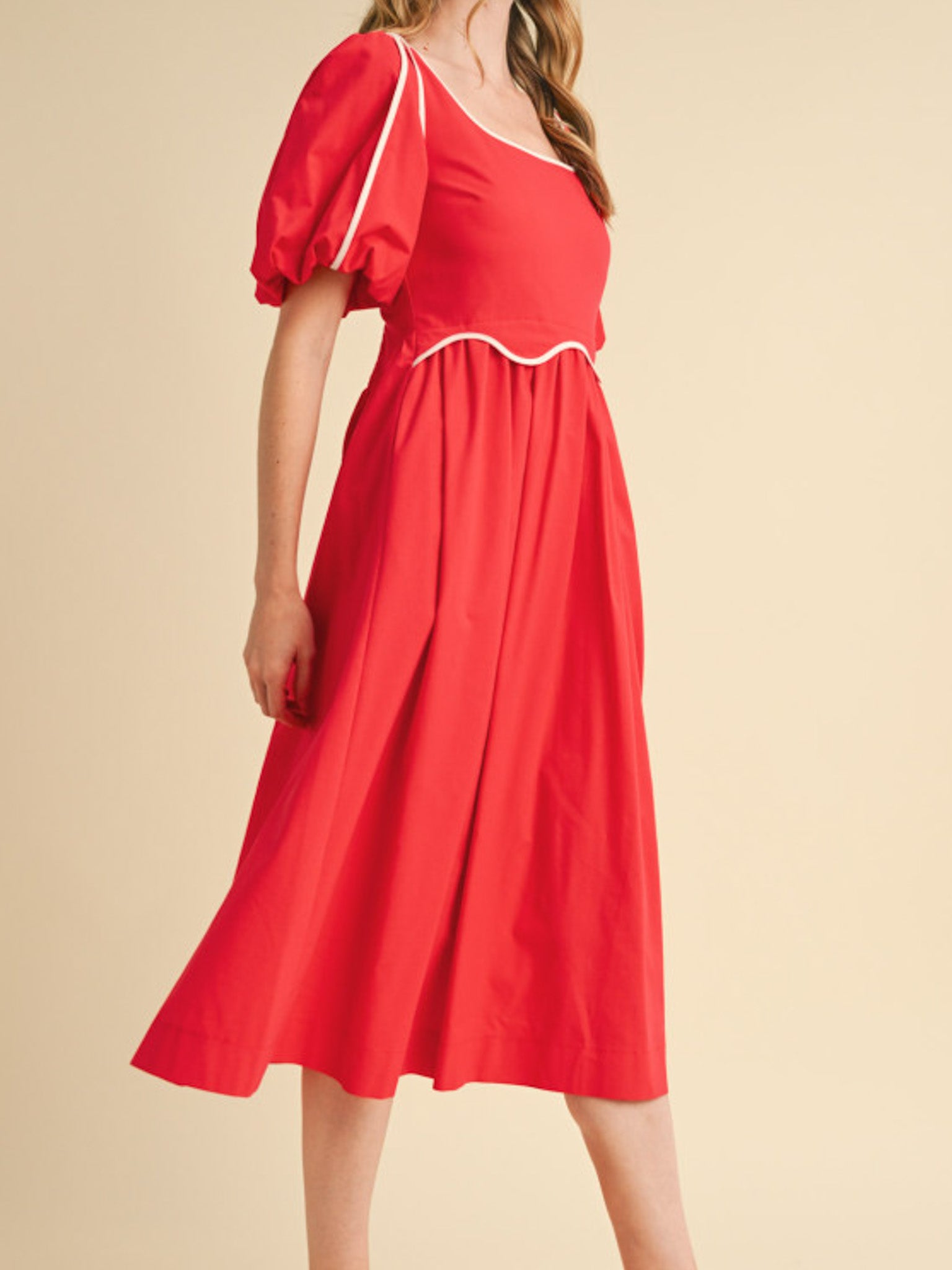Red Scallop Midi Dress - Image 3
